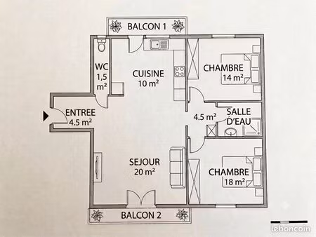 siam triangle d’or t3 84m2 rénové 2 balcons