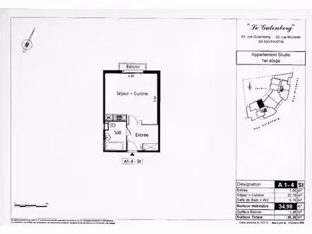 location appartement 1 pièce 34.98 m² à pantin (93500)  839 €