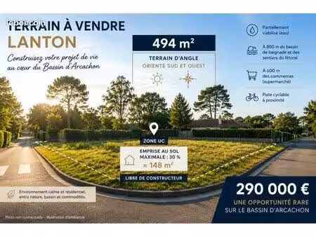 terrain constructible 494 m² – lanton – bassin d’arcachon