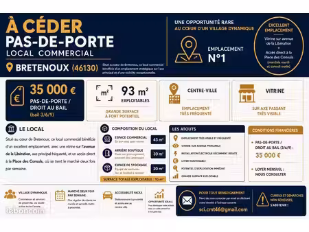 local commercial / pas de porte à céder