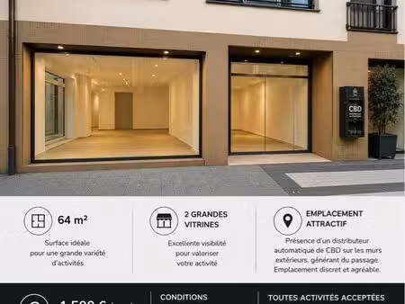 à louer – local commercial de 64 m² – centre-ville – 2 grandes vitrines