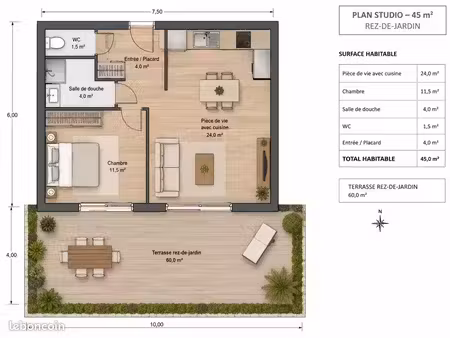 studio meublé et loué : investissement clé en mains