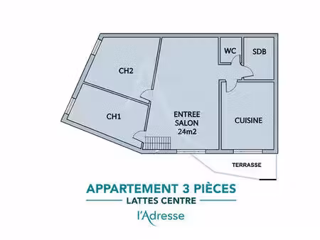 vente appartement 3 pièces  68.00m²  lattes