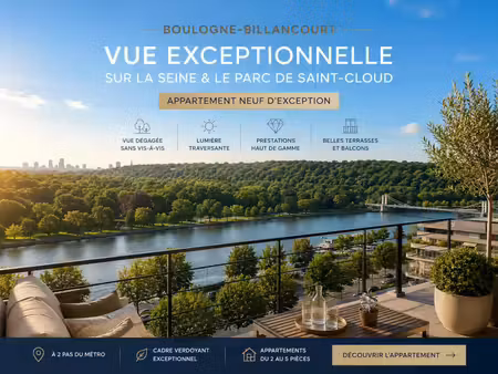 rare t4 à proximité immédiate des transports avec vue sur la seine et le parc de saint-clo