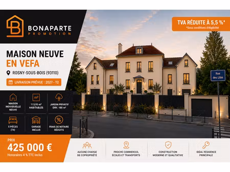 vente appartement 5 pièces 114 m² à rosny-sous-bois (93110)  425 000 €