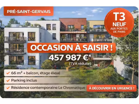 vente appartement 2 pièces 66 m² le pré-saint-gervais (93310)