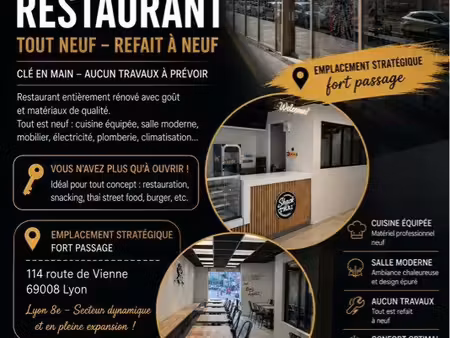 fonds de commerce restaurant entièrement rénové – lyon 8e – emplacement stratégique