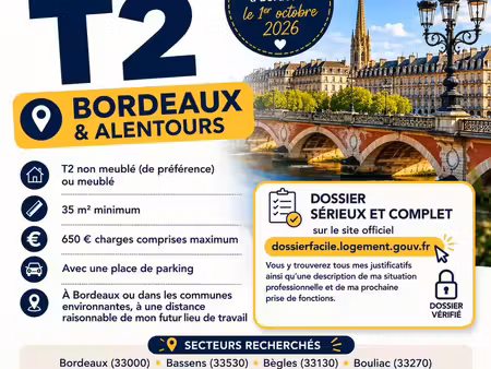 recherche t2 non meublé ou meublé – bordeaux et alentours