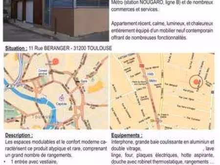 location appartement t1 meublé à toulouse (31000) : à louer t1 meublé / 28m² toulouse