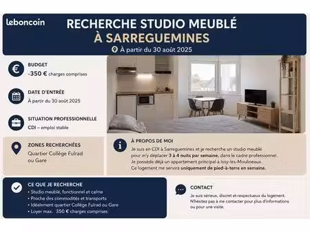 recherche studio meublé sarreguemines