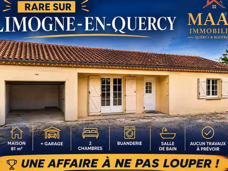 rare à limogne-en-quercy – maison plain-pied 81 m² + garage – 2 400 m²