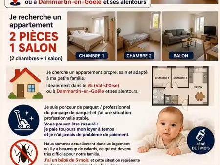 recherche urgente appartement 2 chambres + salon – 95 / dammartin