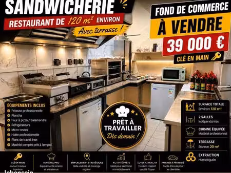 à saisir fond de commerce resto-snack 120 m2 45 000