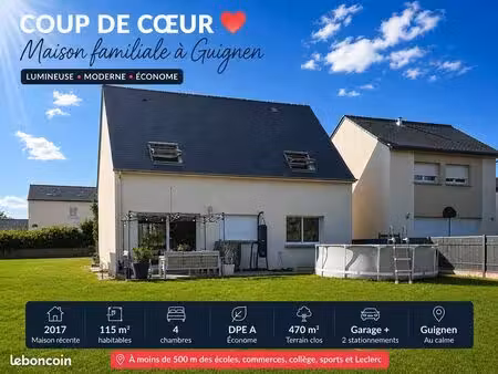 ❤️ coup de cœur – maison familiale 4 chambres – 112 m² – dpe a – guignen - terrasse exposé