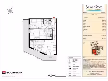location appartement 3 pièces 61 m² à clichy (92110)  1 425 €
