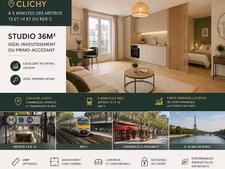 vente appartement 1 pièce 35 m² à clichy (92110)  328 000 €