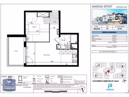 appartement à louer 2 pièces 42.47 m² - marseillan (34) - 615€