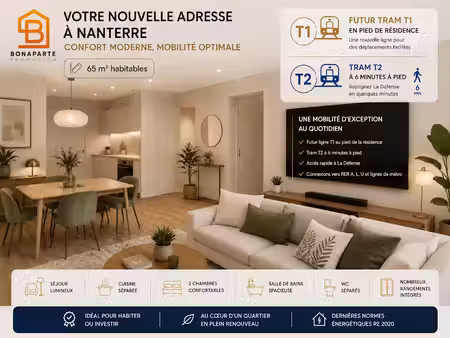 vente appartement 3 pièces 64 m² à nanterre (92000)  285 000 €