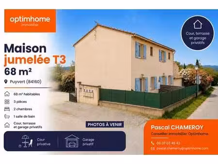 puyvert (84) | maison jumelée t4 de 74 m² avec cour  terrasse et garage privatifs