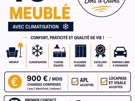 t3 meublé à st pierre avec climatisation libre desuite 900 charges comprises