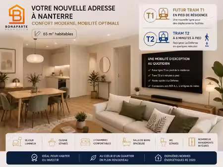 vente appartement 2 pièces 65 m² nanterre (92000)