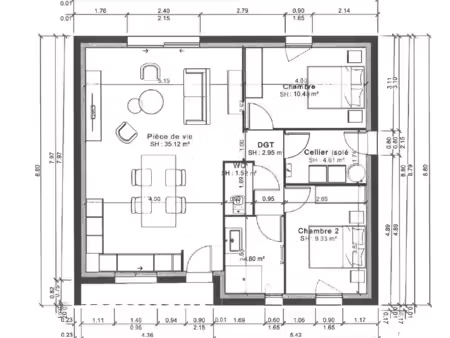 vente maison 3 pièces  68.81m²  le perrier