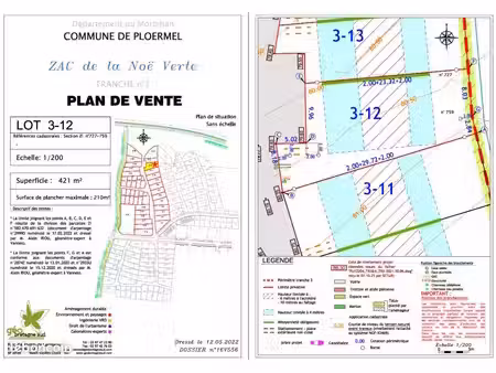 terrain 421 m² ploermel