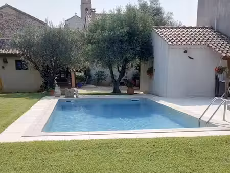 dans village avec commerces  charmante maison en pierre avec jardin et piscine.