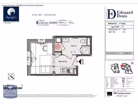 location appartement 1 pièce 17m² aytre 17440