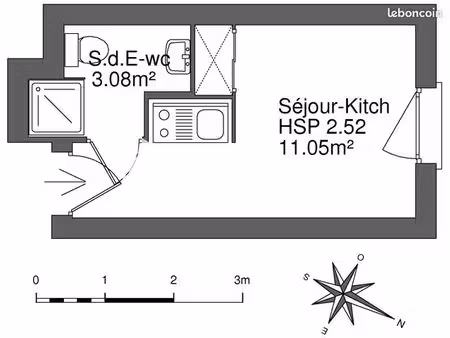 studio 1 pièce 14 m²