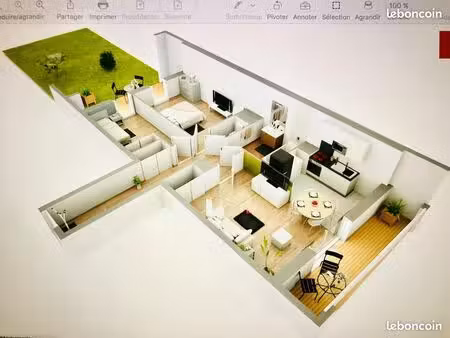 location meuble appt f3 65m jardin + parking porte de clichy- palaise justice