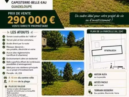 terrain constructible 1600 m2 à capesterre ( belle-eau) section cambrefort guadeloupe