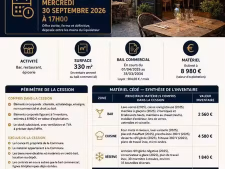 bar  fonds de commerce  restaurant 330 m² chadenac