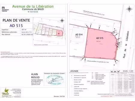 terrain 307 m² baud