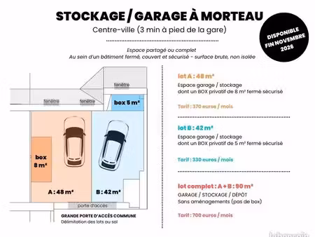 stockage / garage(s) sécurisé(s) - morteau centre - 48 et 42 m² ou 90 m² complet