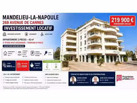 appartement loué à mandelieu la napoule 2 pièce(s) 42 m2