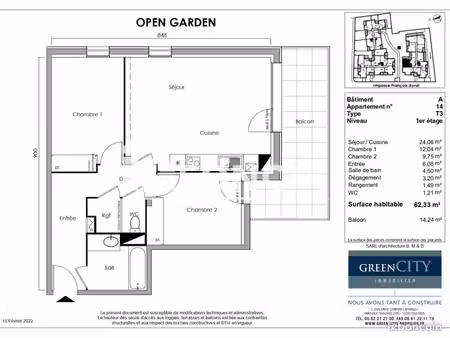 appartement 3 pièces 62 m²