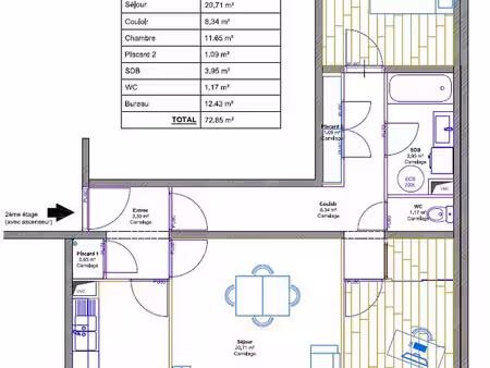 t3 meublé 73m² lumineux et spacieux refait à neuf