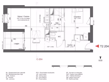 a louer - ile de nantes - t2 de 46.88 m2 avec loggia et park