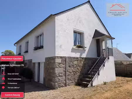 pleumeur-gautier  maison 3 chambres avec sous-sol total  au coeur du bourg