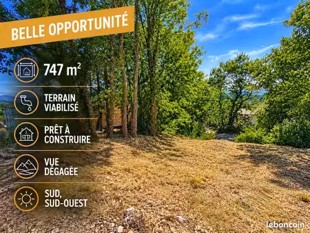 terrain viabilisé 747 m² – prêt à construire  permis sécurisé – vue dégagée – proche grass