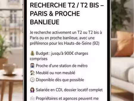 recherche t2/t2 bis paris/proche banlieue