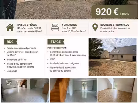 maison à louer 5 pièces st-domineuc
