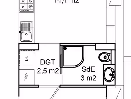 grand studio de 29 m2 de type t1 bis