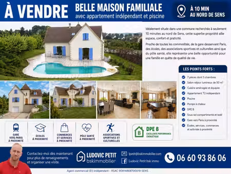 belle maison familiale avec appartement indépendant et piscine  à 10 min au nord de sens