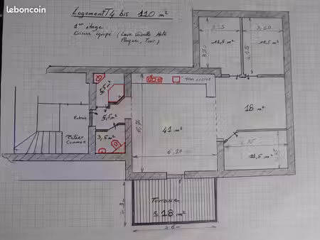 moirans - calme loft t4 de 110 m² + balcon/terrasse de 15m²