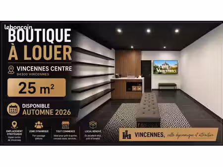 rare : boutique 25 m² à louer – vincennes centre – rer a – marché à 75 m