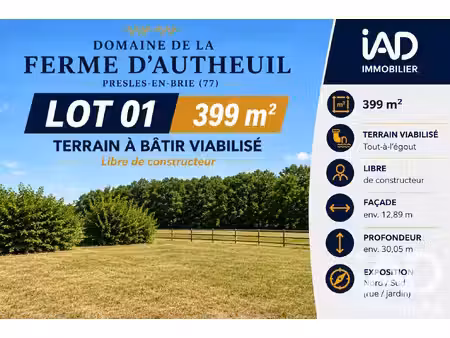 vente terrain à bâtir 399 m²