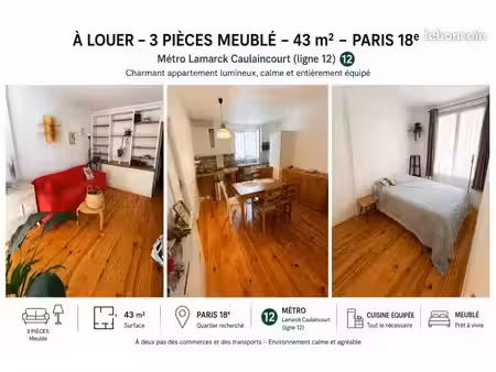 location meublée 3 pièces - paris 18ème montmartre