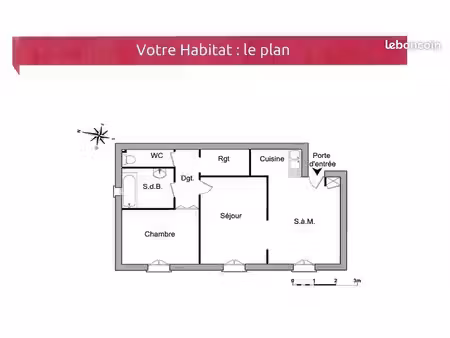 lumineux et spacieux 55 m2 salon cuisine 1 chbre